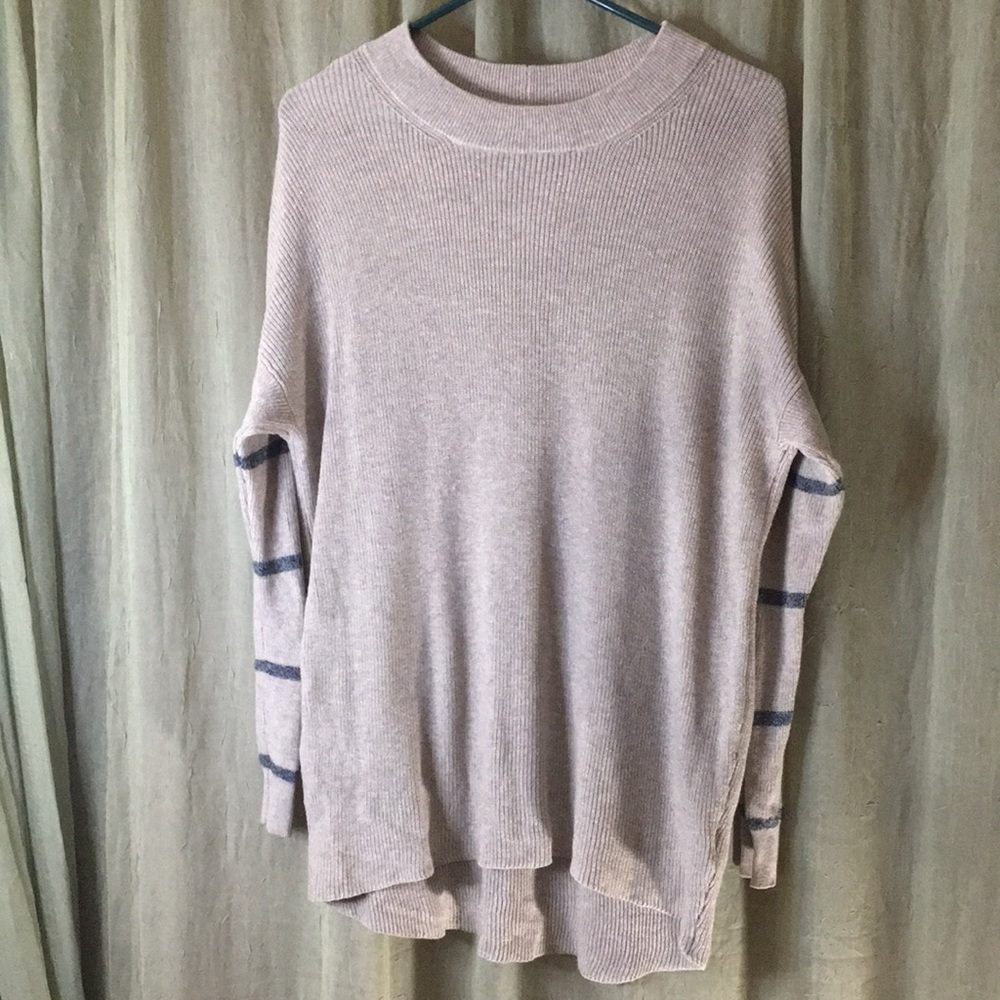 AMERICAN EAGLE Women Oatmeal and Blue Stripe Oversized Sweater